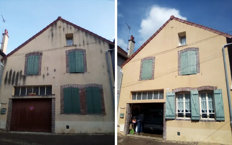 Comparaison suite au nettoyage de la façade d'une maison à Selles sur cher